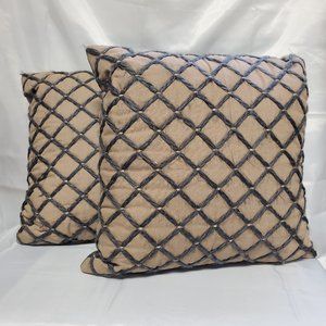 Set of 2 Accent Pillows - Gray twine on Tan Cotton